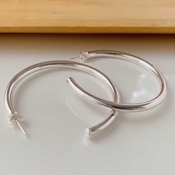 Silver Tube Hoops | 18k White Gold Filled - Picture 3 of 4